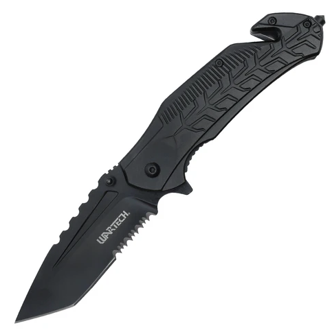 Wartech 8" Serrated Black Pocket Knife