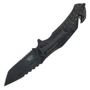 Wartech 8" Serrated Black Pocket Knife